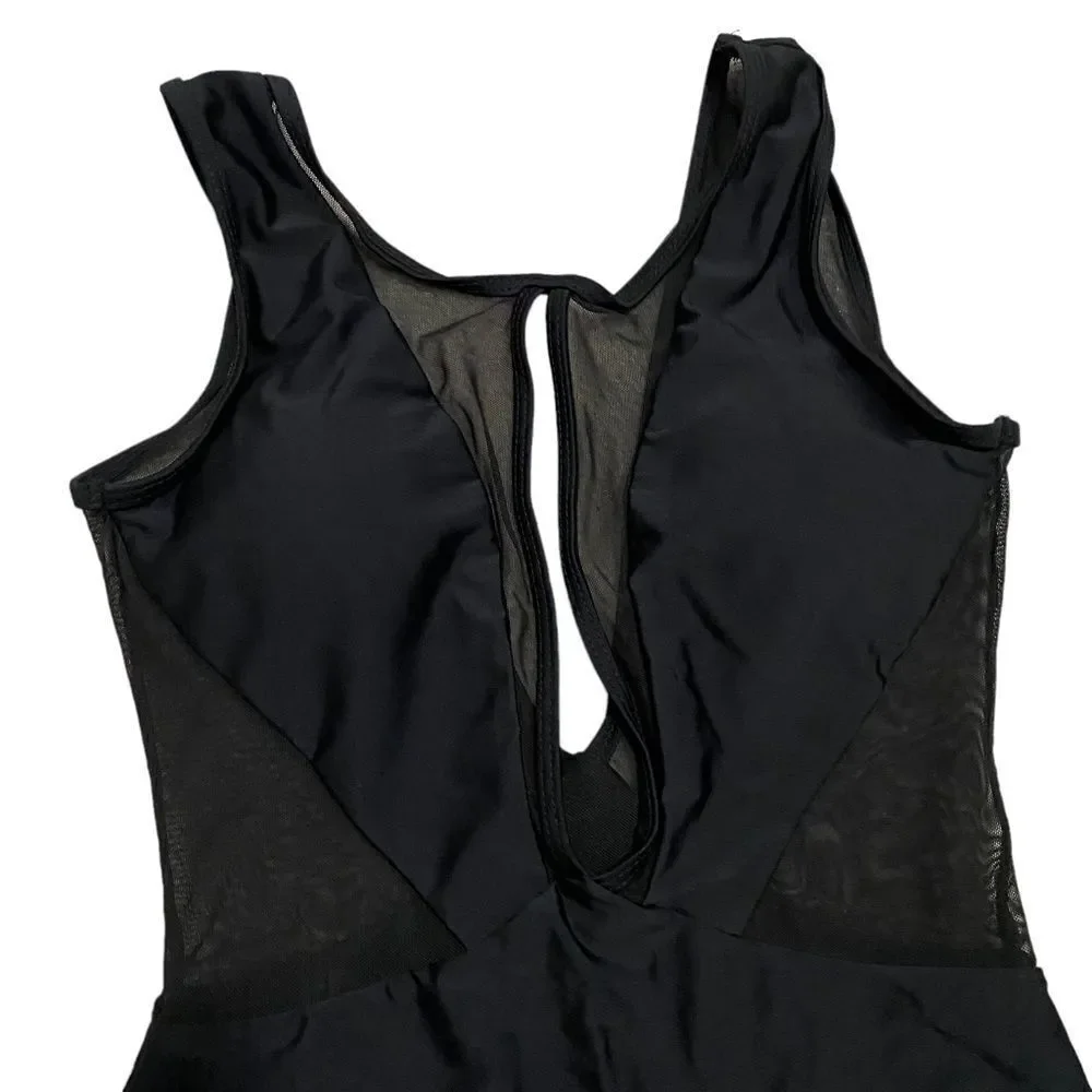 Pacsun One Piece Black Sheer Deep Neckline Bathingsuit